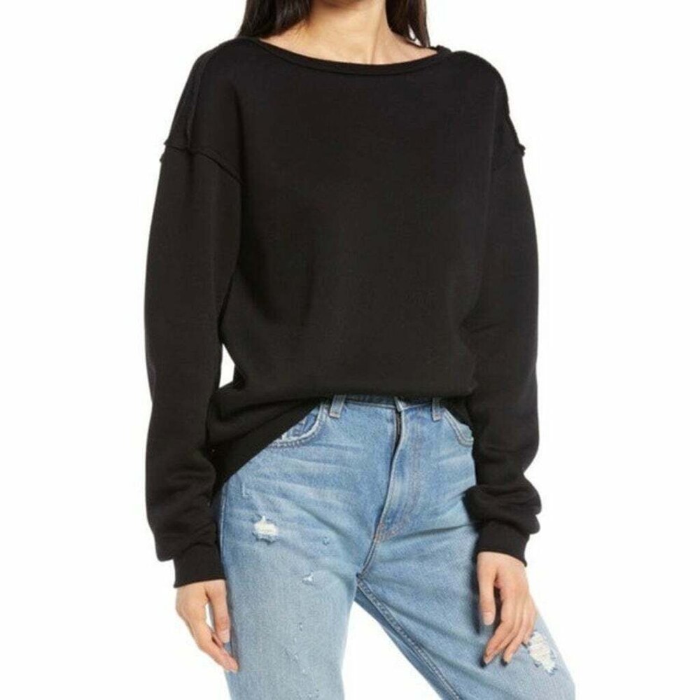 Treasure & Bond Raw Edge Sweatshirt Top Size XS Oversized Black NWT B71